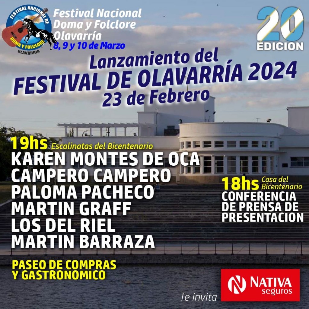 Con un show gratuito y al aire libre, se realizará el lanzamiento de la 20ª edición del Festival de Olavarría