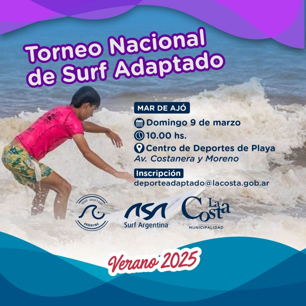 El partido de la Costa será sede del primer torneo de surf adaptado del año