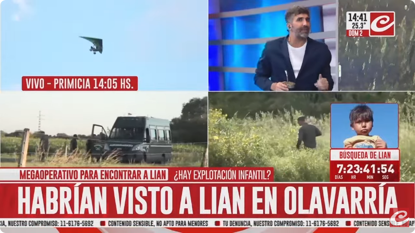 Un llamado al 911 mencionó que vio a Lian en rutas cercanas a Olavarría