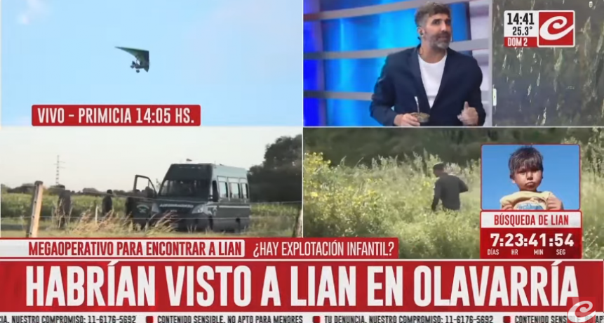 Un llamado al 911 mencionó que vio a Lian en rutas cercanas a Olavarría