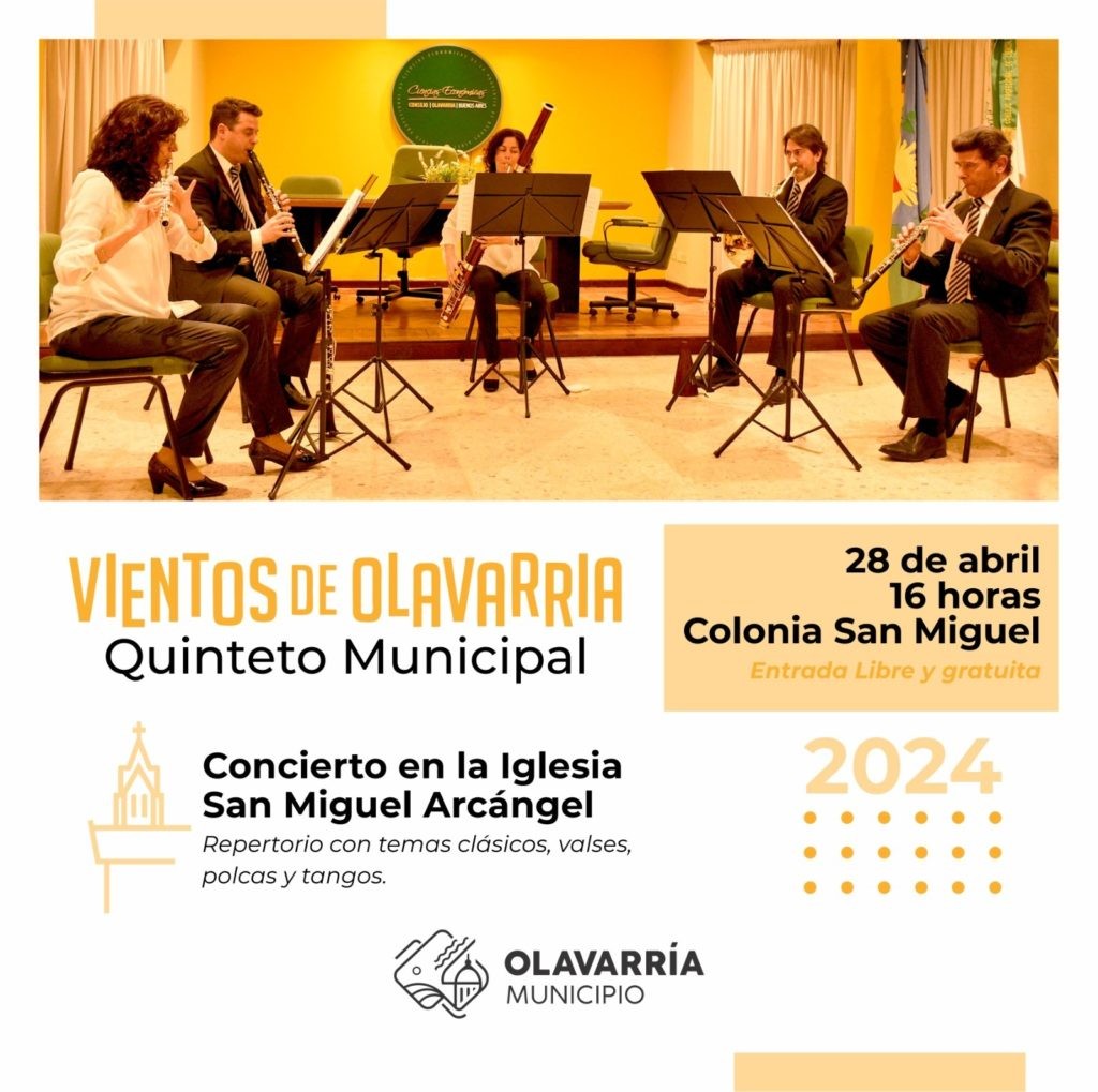 El Quinteto Municipal “Vientos de Olavarría” se presentará en Colonia San Miguel