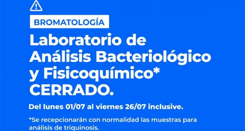 Bromatología: cierre del laboratorio de análisis bacteriológico y fisicoquímico