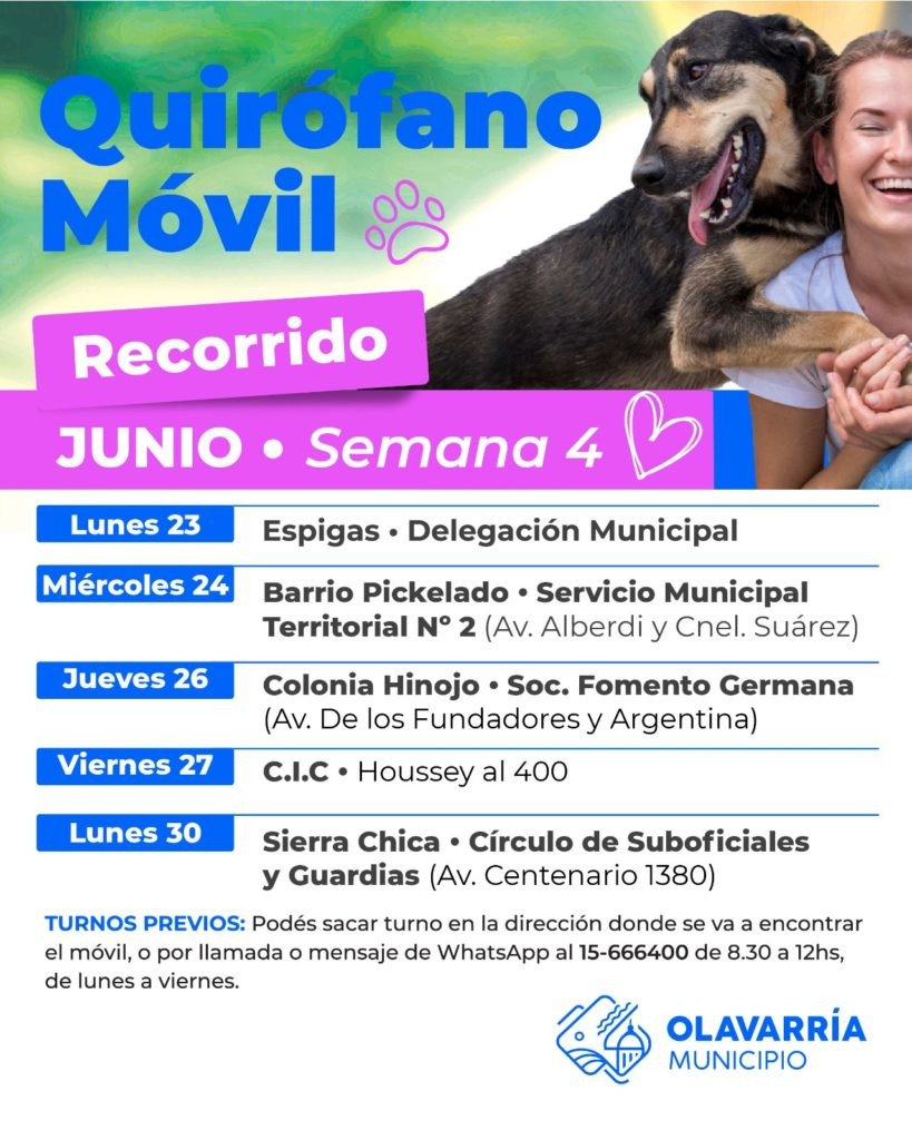 Quirófano Veterinario Móvil. Cronograma