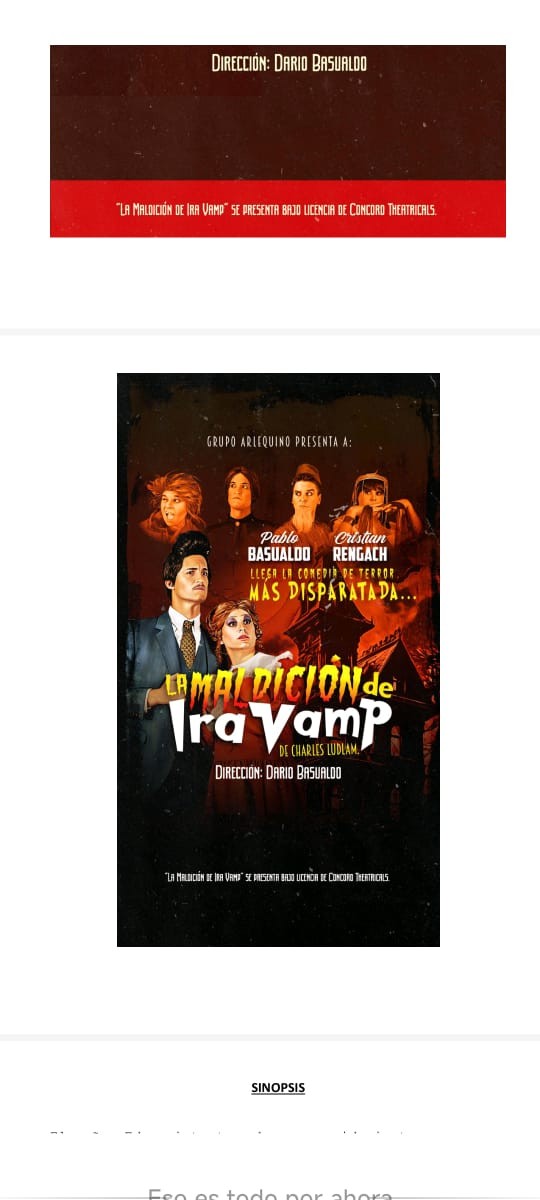 La obra de Teatro “La Maldición de Ira Vamp” se presenta en Azul