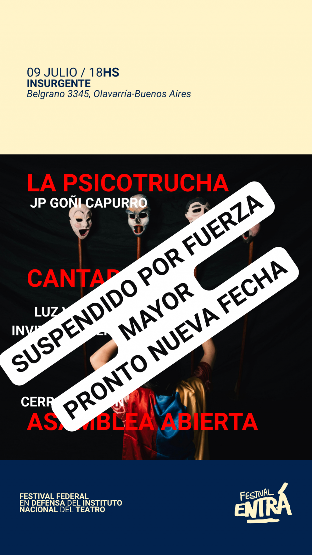 Se suspendió el festival ENTRA en Olavarría
