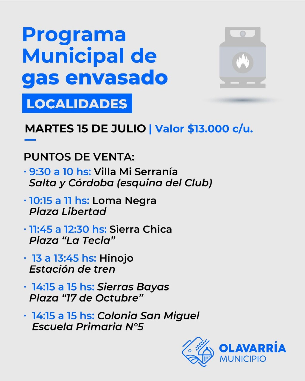 Reprogramado el Programa Municipal de gas envasado