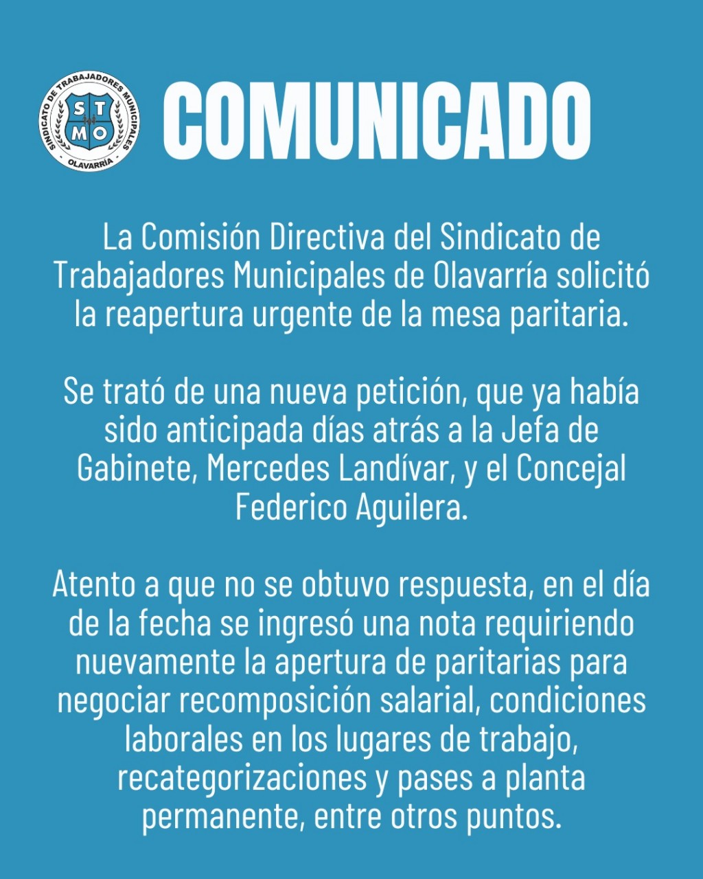 El Sindicato de Trabajadores Municipales solicita la reapertura ‘urgente’ de paritarias