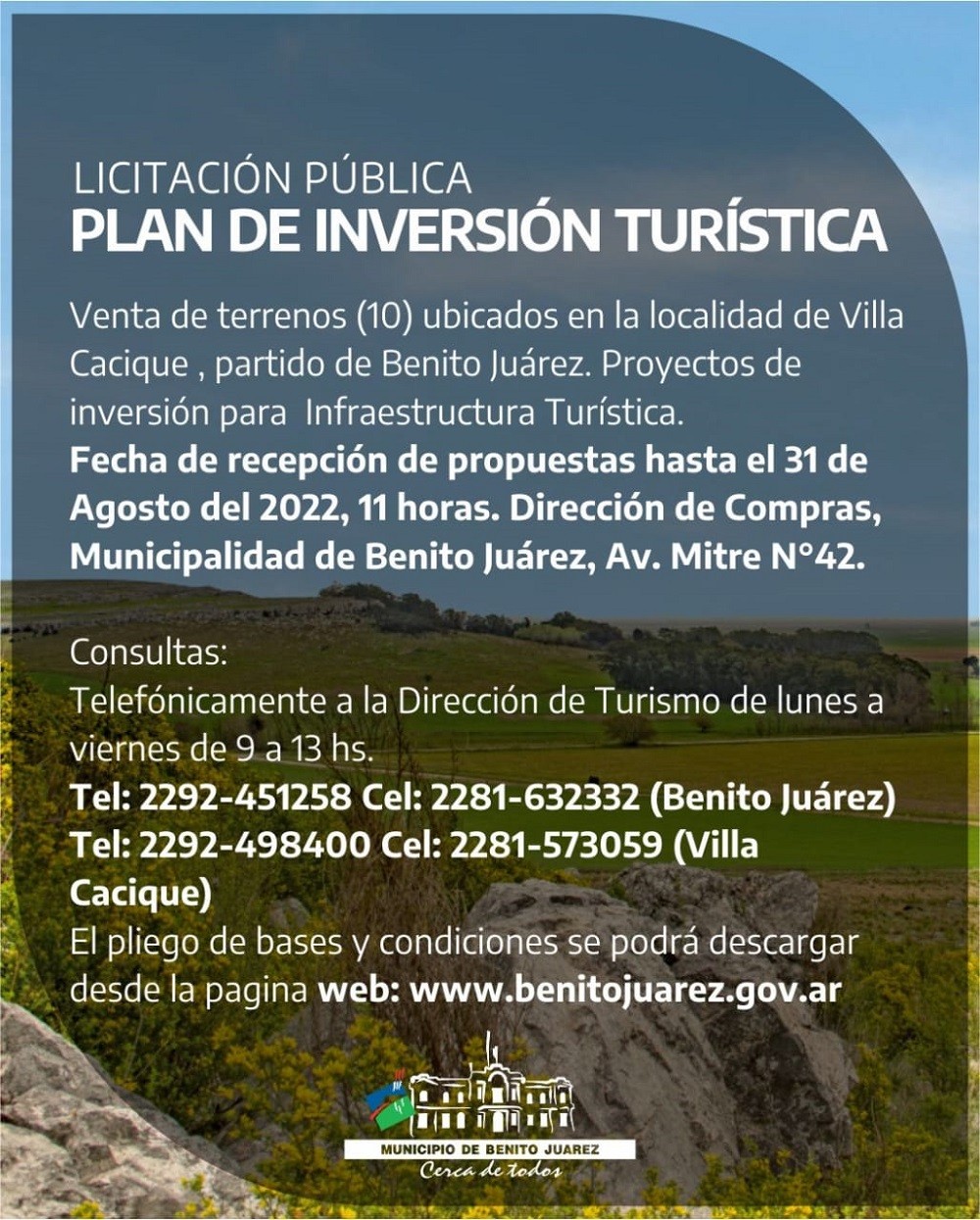 La Municipalidad de Benito Juárez informa el llamado a licitación en el marco del Plan de Inversión Turística