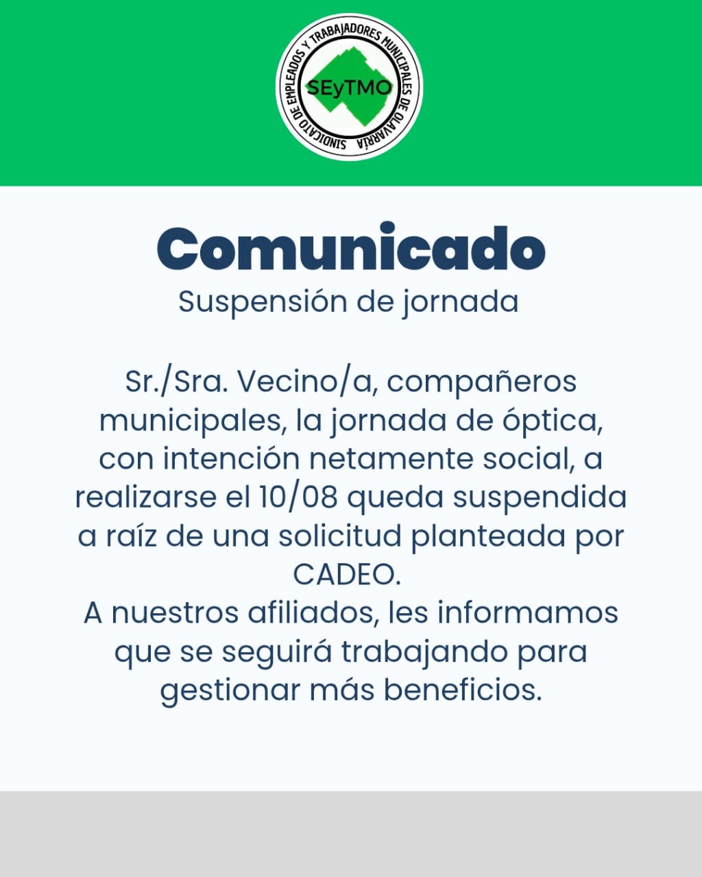 Se suspendió la campaña oftalmológica del SEYTMO