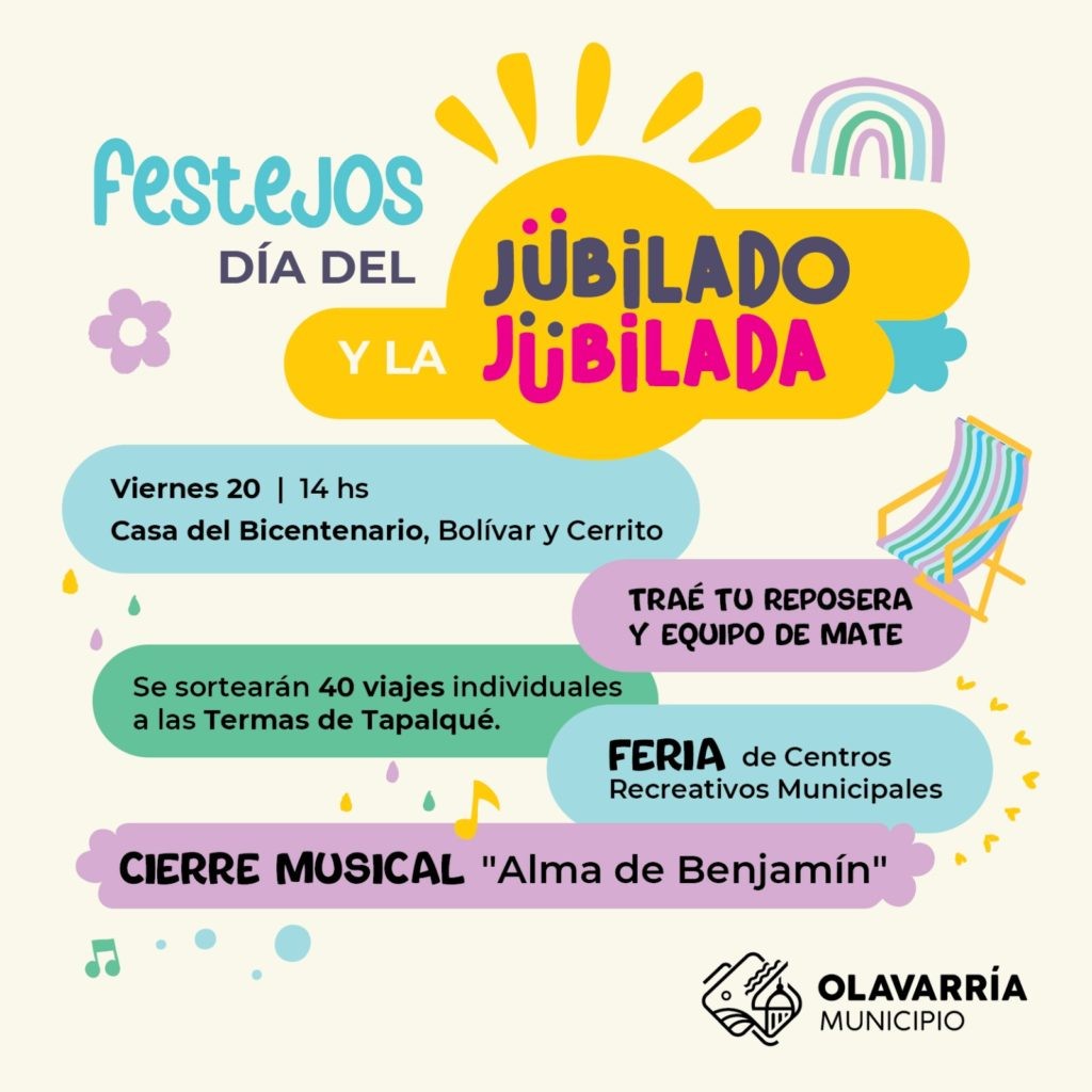 El Municipio de Olavarría invita a participar de la celebración por el Día del Jubilado y la Jubilada