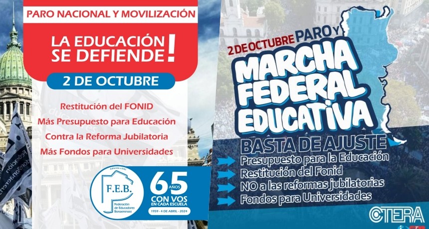 Docentes de la Provincia se suman con paro a la Marcha Federal del miércoles 2