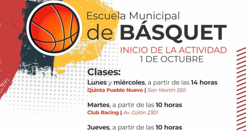 En octubre iniciarán las clases de la Escuela Municipal de Básquet