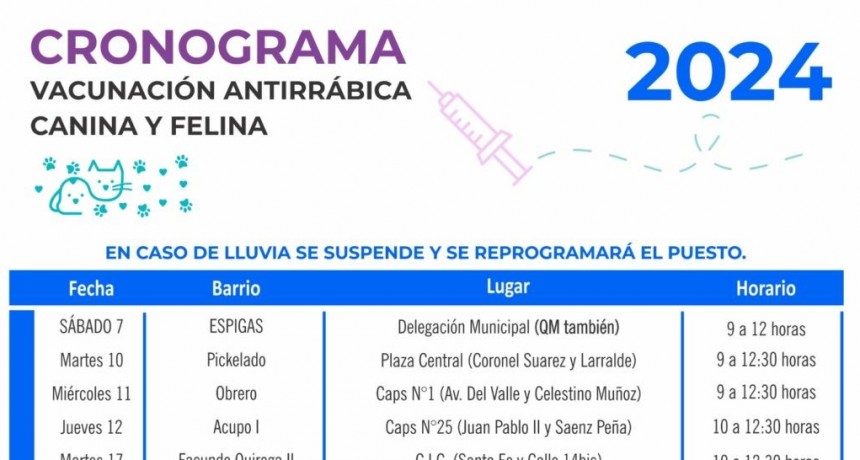 Este sábado comenzará la Campaña de Vacunación Antirrábica