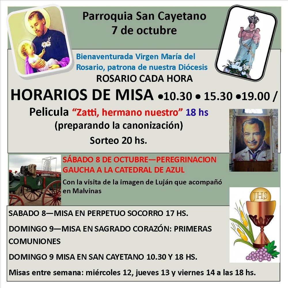 Actividades en la Parroquia San Cayetano, este viernes 7