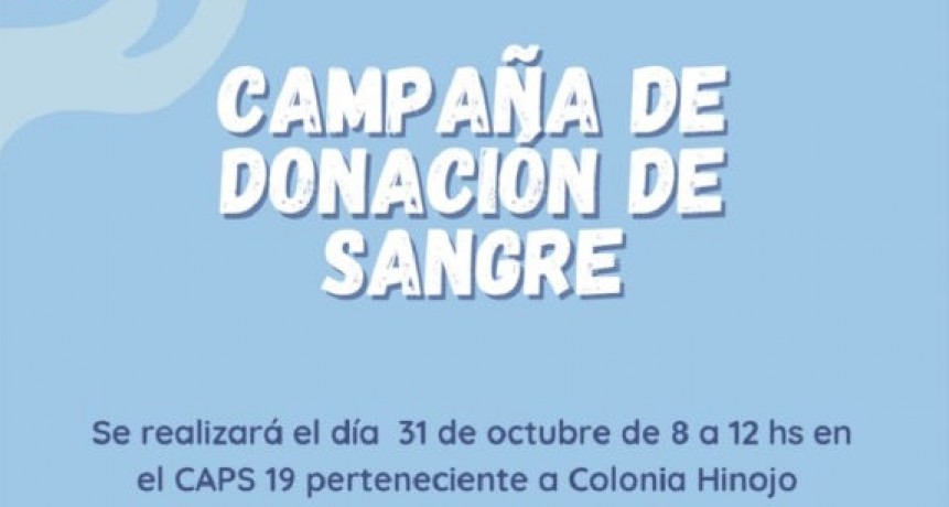 Se realizará una nueva colecta de sangre en Colonia Hinojo