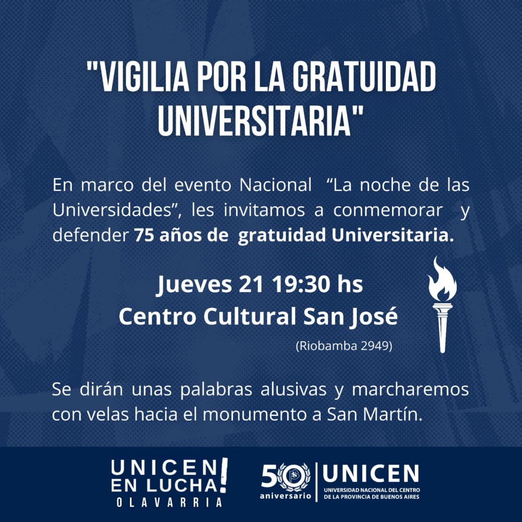 Olavarría se sumará a la vigilia por la gratuidad universitaria