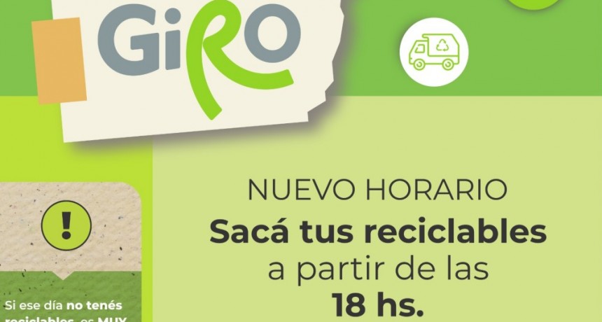 El programa GIRO recuerda que a partir de este viernes, 1° de noviembre la recolección nocturna comenzará más temprano.