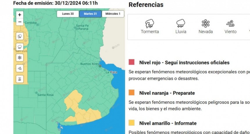 Alerta amarillo para la tarde de fin de año